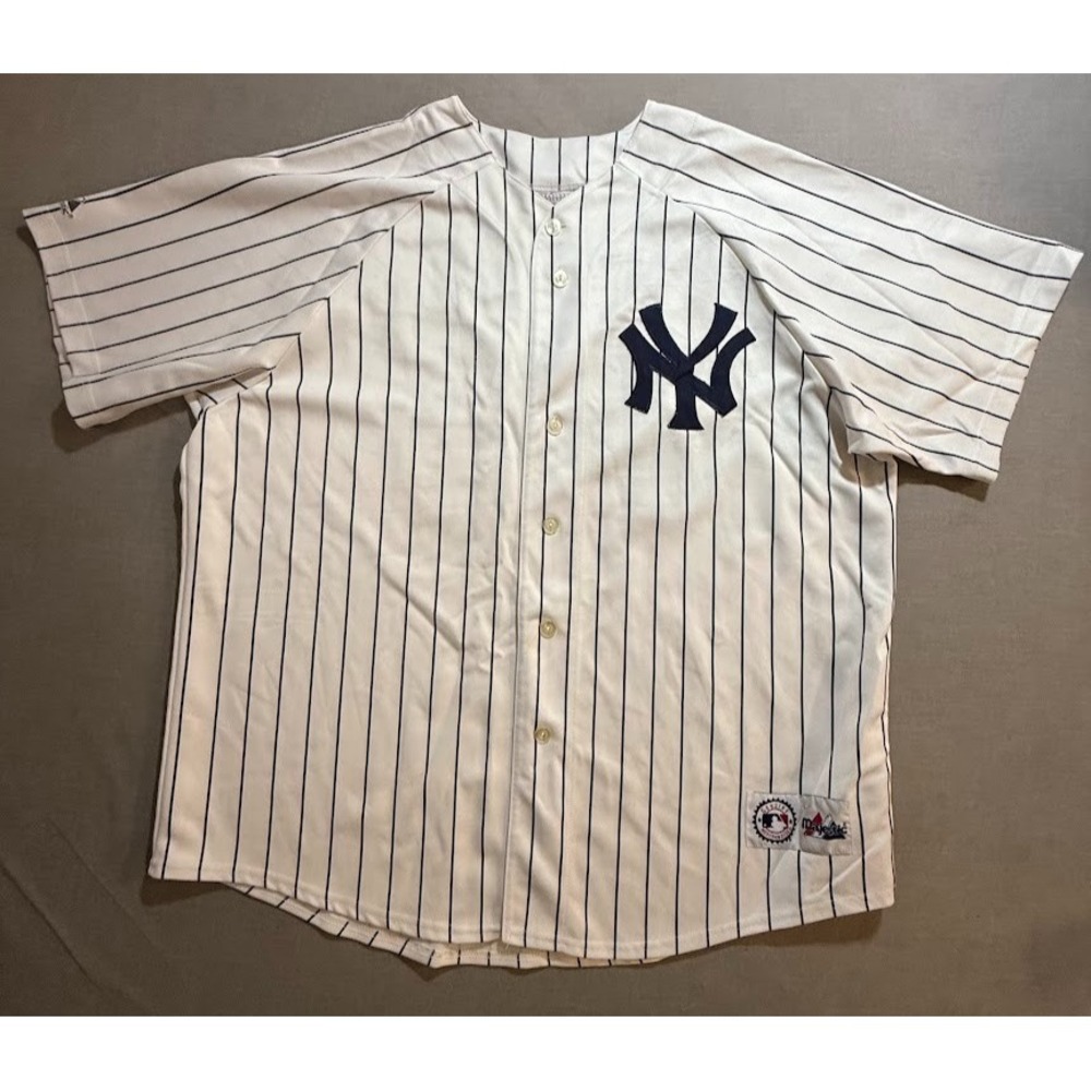 Vintage New York Yankees Giambi #25 Majestic Baseball Jersey 2XL White Button.